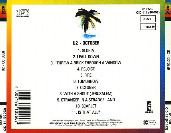 U2 : October (CD, Album, RE)