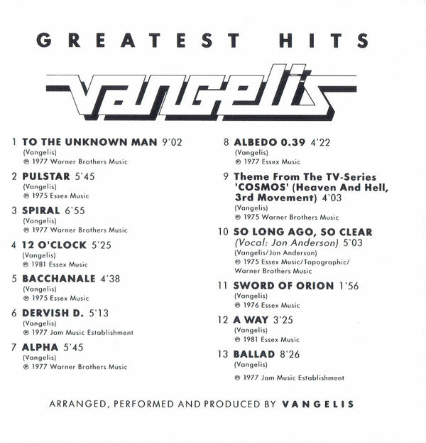 Vangelis : Greatest Hits (CD, Comp, RP)