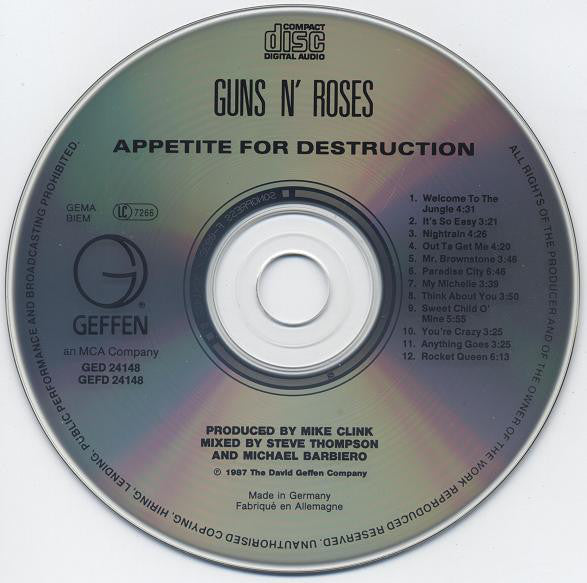 Guns N' Roses : Appetite For Destruction (CD, Album, RE, RP, Son)