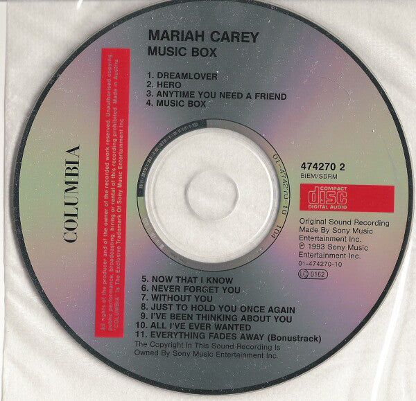 Mariah Carey : Music Box (CD, Album, RP)