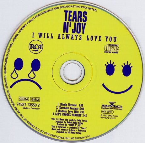 Tears N' Joy : I Will Always Love You (Ultimate Dance Version) (CD, Maxi)