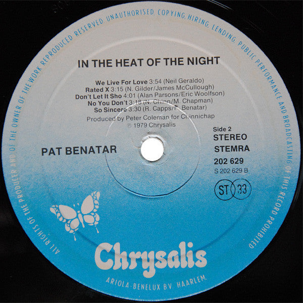 Pat Benatar : In The Heat Of The Night (LP, Album, RE)