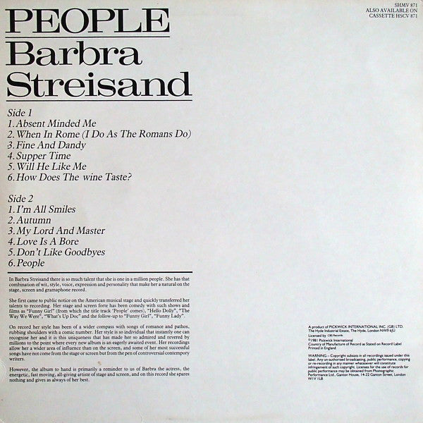 Barbra Streisand : People (LP, Album, RE)