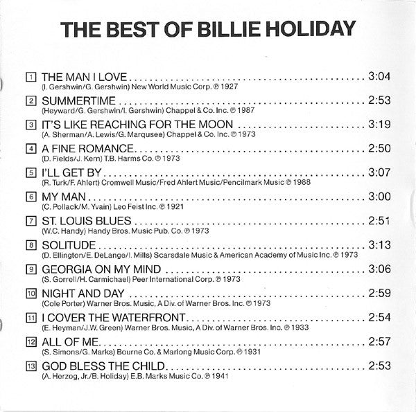 Billie Holiday : The Best Of Billie Holiday (CD, Comp, RE)