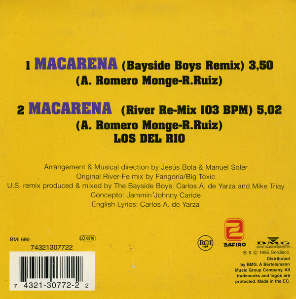 Los Del Rio : Macarena (Remix By The Bayside Boys) (CD, Single, Car)