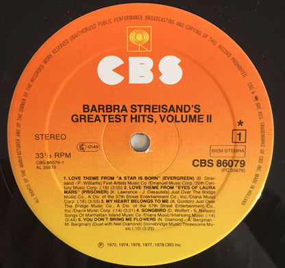 Barbra Streisand : Barbra Streisand's Greatest Hits - Volume 2 (LP, Comp)