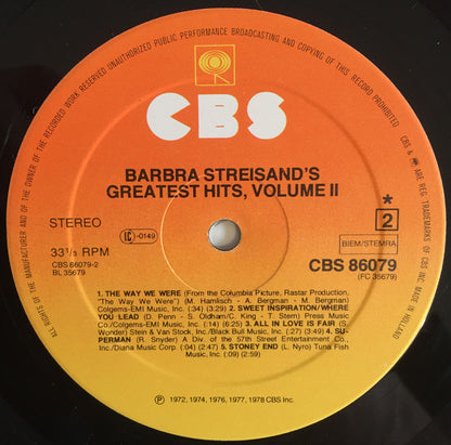 Barbra Streisand : Barbra Streisand's Greatest Hits - Volume 2 (LP, Comp)