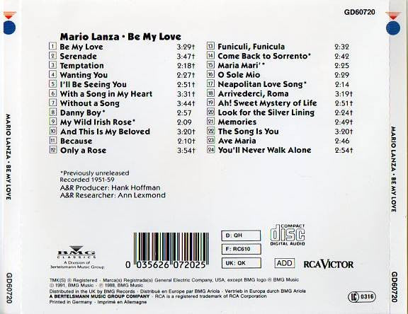 Mario Lanza : Be My Love (CD, Album, Comp)