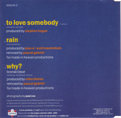 Jimmy Somerville : To Love Somebody (CD, Single)