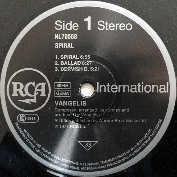 Vangelis : Spiral (LP, Album, RE, RP)