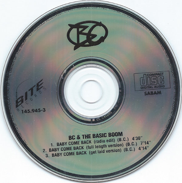 B.C. & The Basic Boom : Baby Come Back (CD, Maxi)