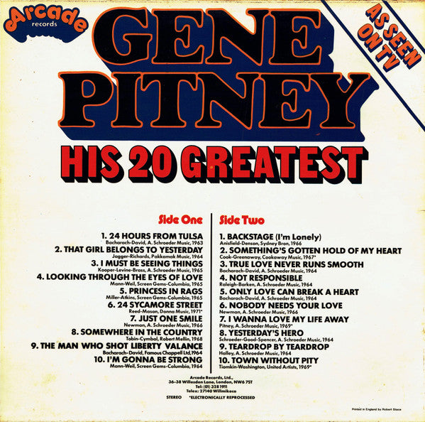 Gene Pitney : His 20 Greatest (LP, Comp, RM, Orl)