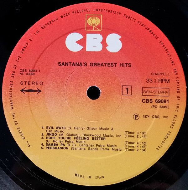 Santana : Santana's Greatest Hits (LP, Comp, RE)