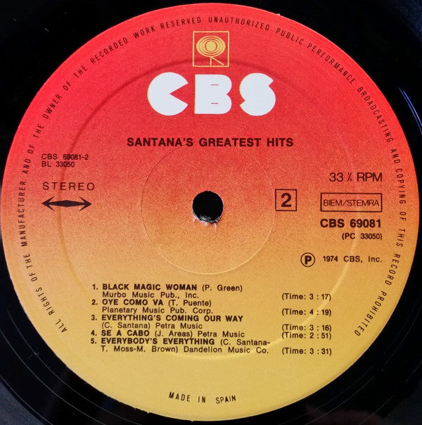 Santana : Santana's Greatest Hits (LP, Comp, RE)