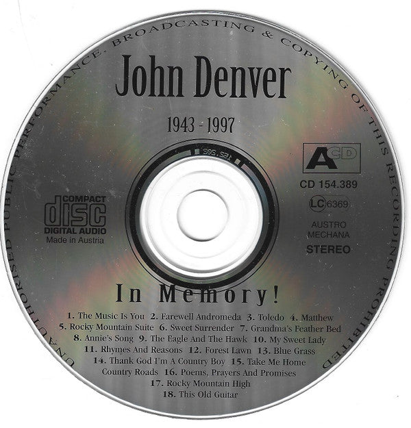 John Denver : 1943-1997 In Memory (CD, Album)