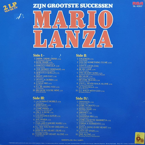 Mario Lanza : Zijn Grootste Successen (2xLP, Comp, Gat)