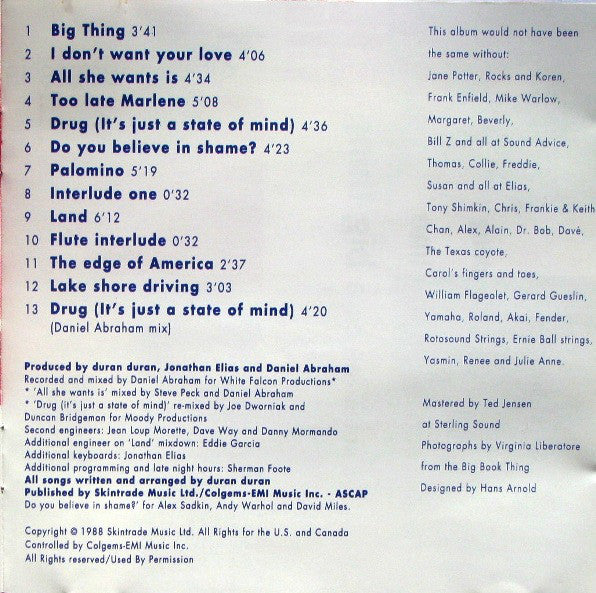 Duran Duran : Big Thing (CD, Album, RE)