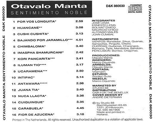 Otavalo Manta : Sentimiento Noble (CD, Album)