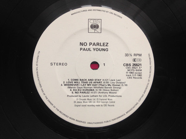 Paul Young : No Parlez (LP, Album, Dut)