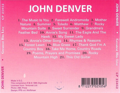 John Denver : Greatest Hits Live (CD, Album, RE)