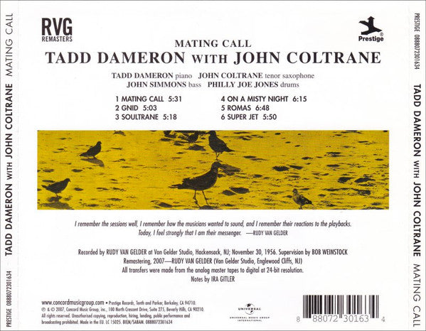 Tadd Dameron With John Coltrane : Mating Call (CD, Album, RE, RM)