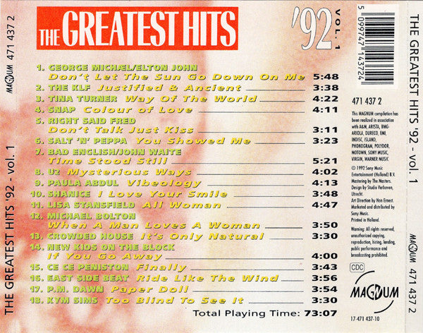 Various : The Greatest Hits '92 - Vol. 1 (CD, Comp)