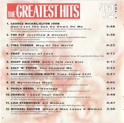 Various : The Greatest Hits '92 - Vol. 1 (CD, Comp)