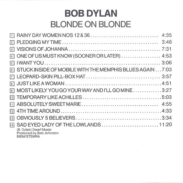 Bob Dylan : Blonde On Blonde (CD, Album, RE)