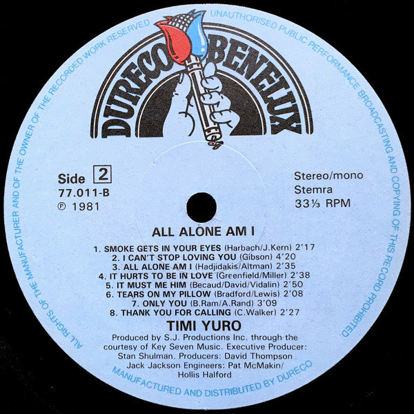 Timi Yuro : All Alone Am I (LP, Album, Mono)