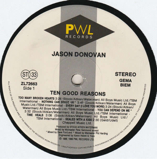 Jason Donovan : Ten Good Reasons (LP, Album)